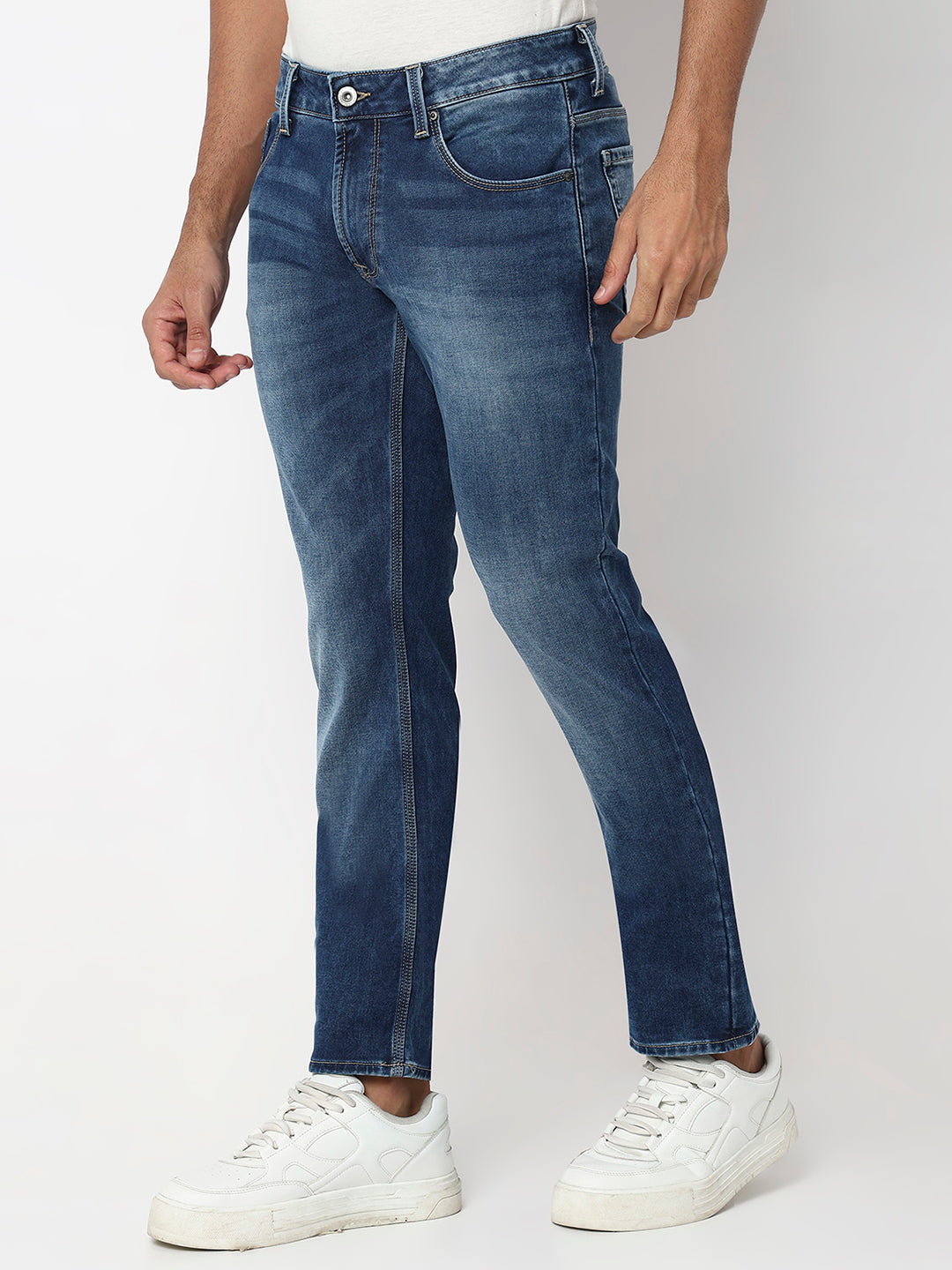 Spykar Dark Blue Mid Rise Regular Fit Casual Jeans For Men