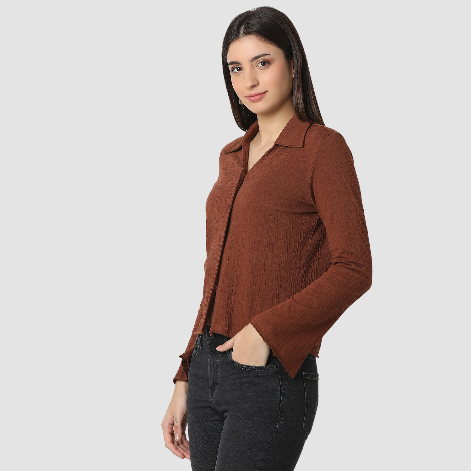 Spykar Sepia Brown Slim Fit Casual Tops For Women