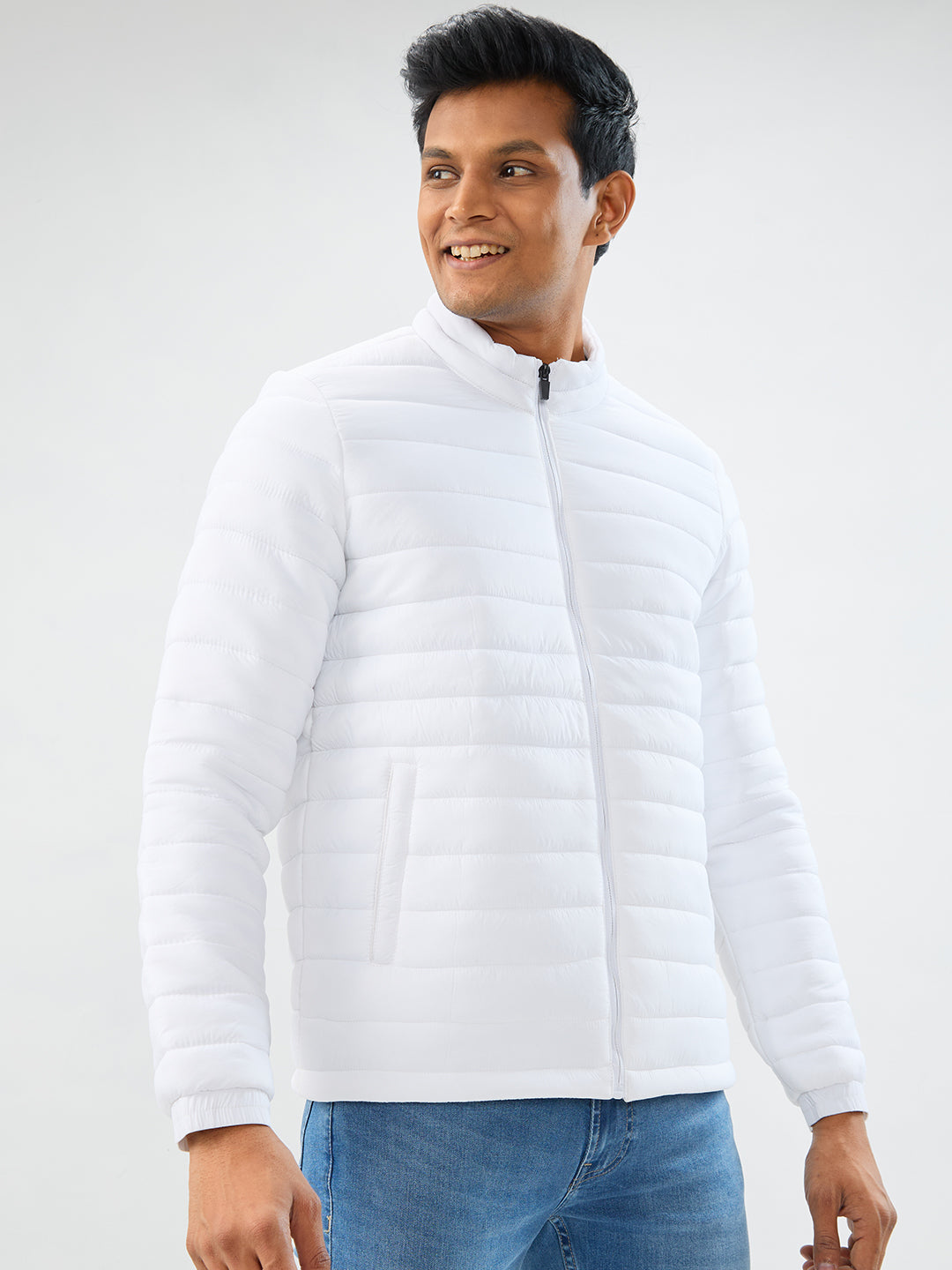 Men Jacket White Straight Fit