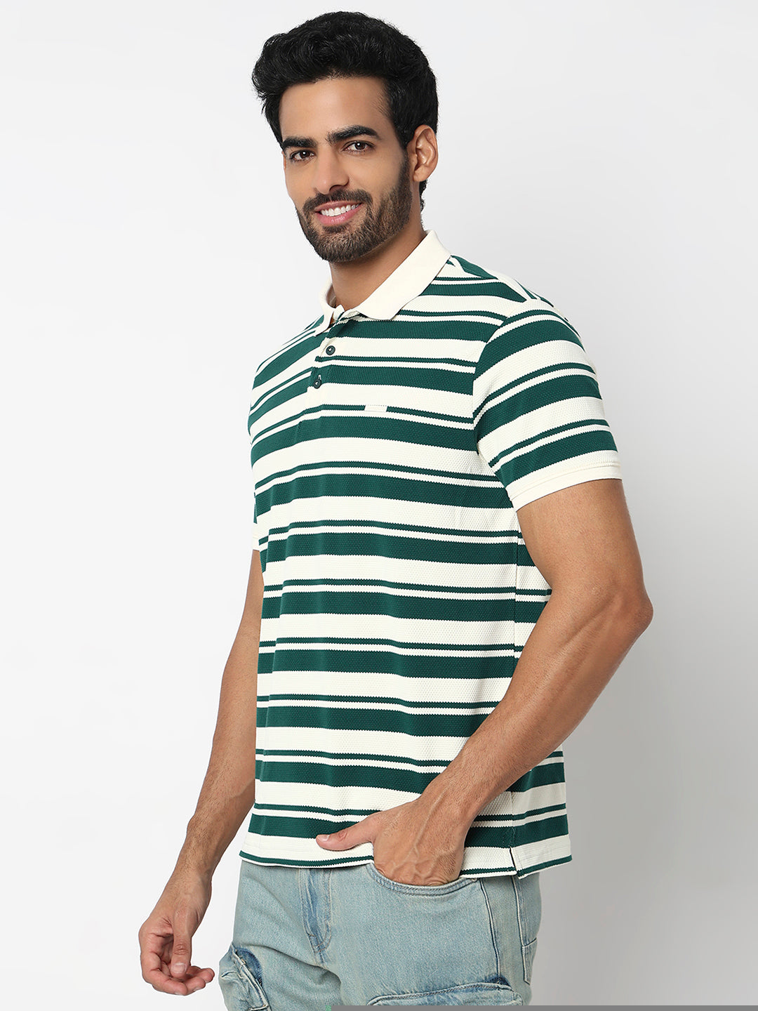 Spykar Botanical Green Slim Fit Casual T-Shirts For Men