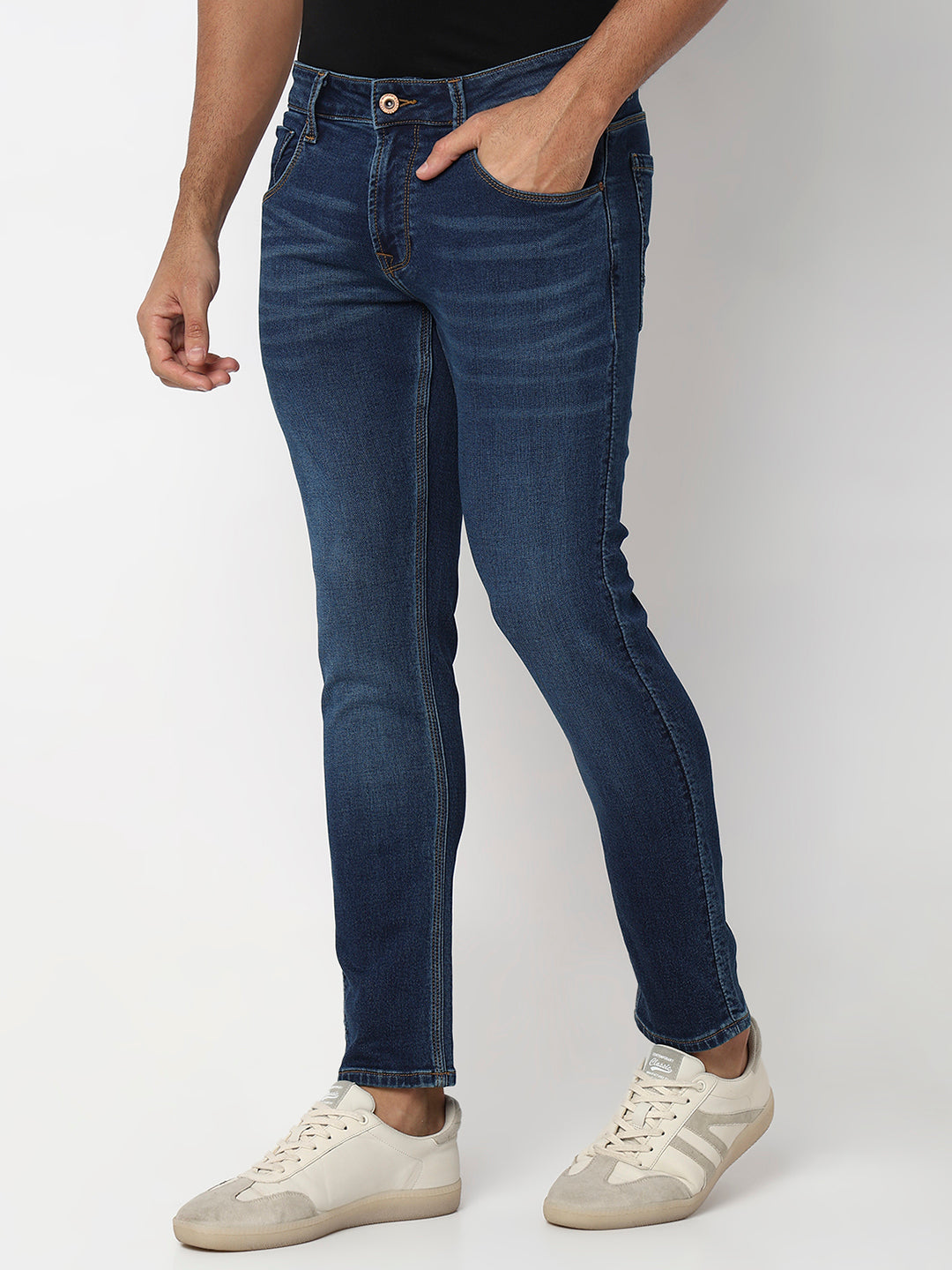 Spykar Dark Blue Low Rise Slim Fit Casual Jeans For Men