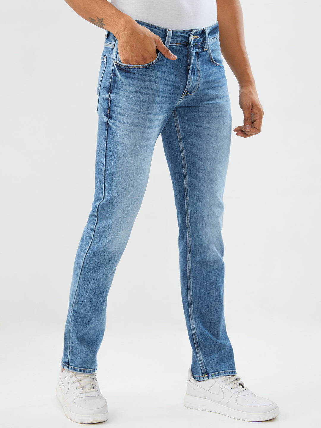 Spykar Light Blue Regular Fit Mid Rise Jeans For Men