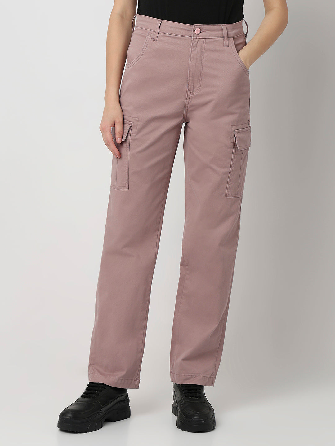 Spykar Dusty Pink High Rise Straight Fit Casual Jeans For Women