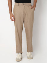 Men Trouser Regular Fit Khaki Mid Rise