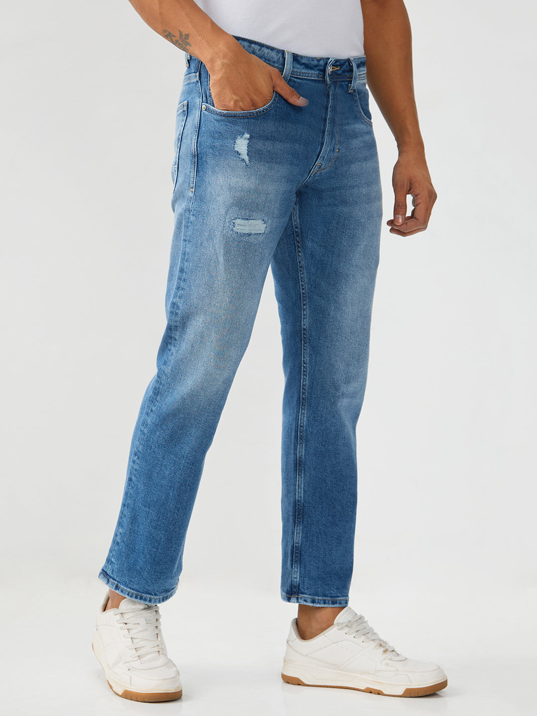 Spykar Mid Blue Comfort Fit Mid Rise Jeans For Men