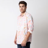 Men Shirt Print Pink Slim Fit