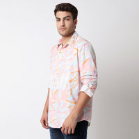 Men Shirt Print Pink Slim Fit