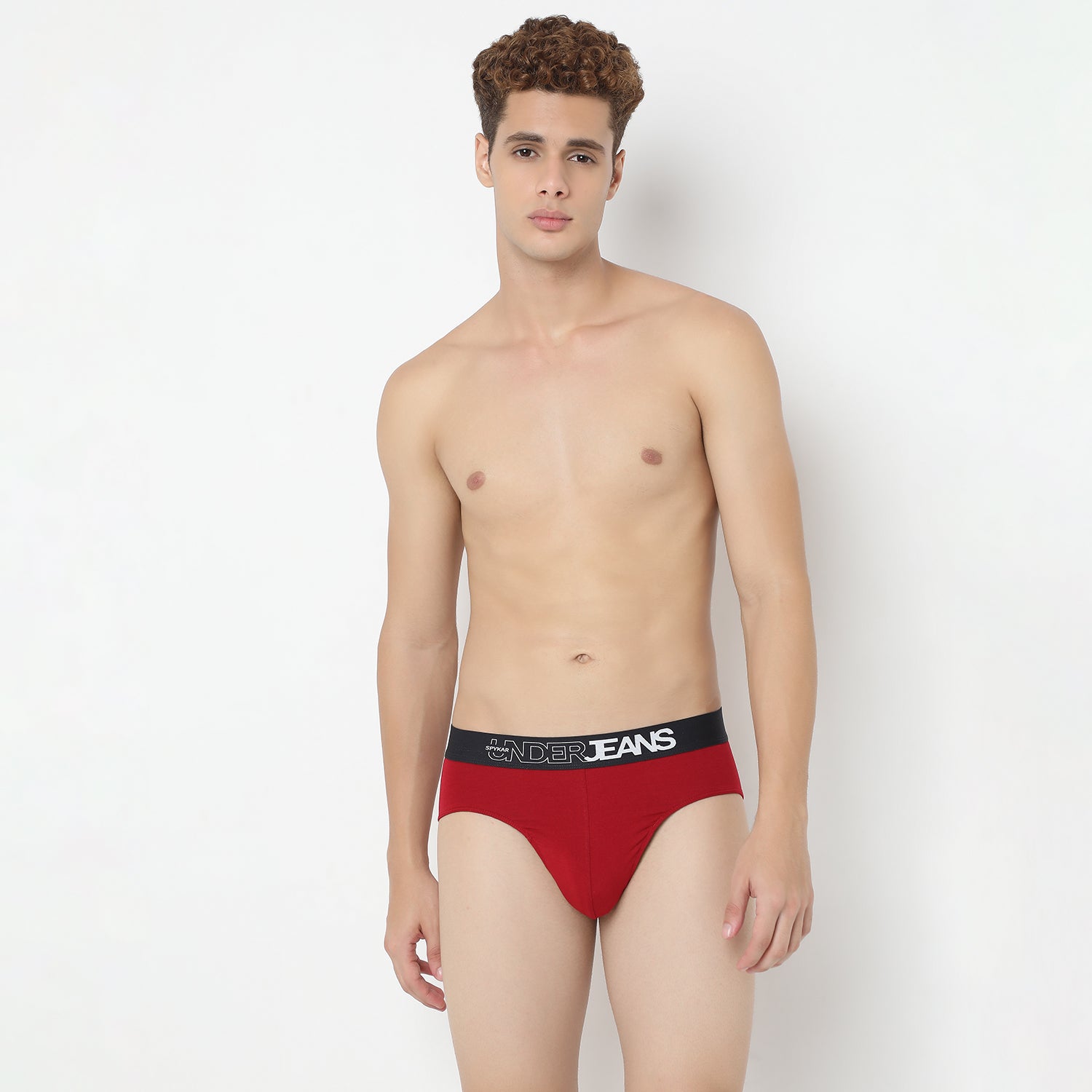 UnderJeans by Spykar Men Maroon Olive Mid Rise Solid Briefs (Pack of 2)
