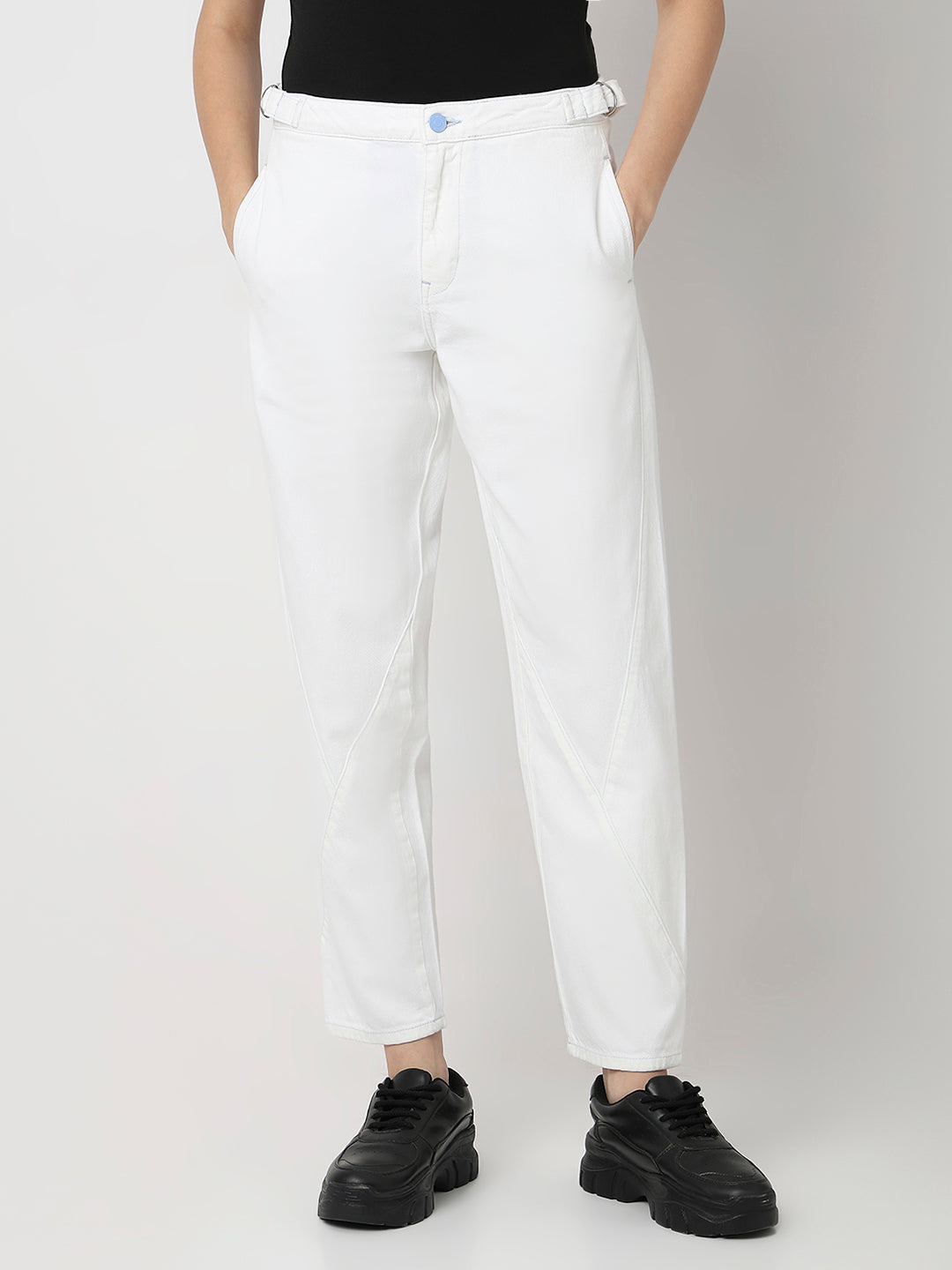 Spykar White Mid Rise Mom Fit Casual Jeans For Women