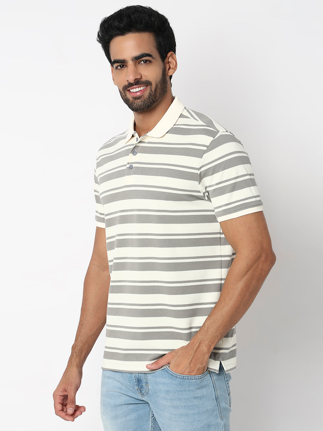 Spykar Grey Slim Fit Casual T-Shirts For Men