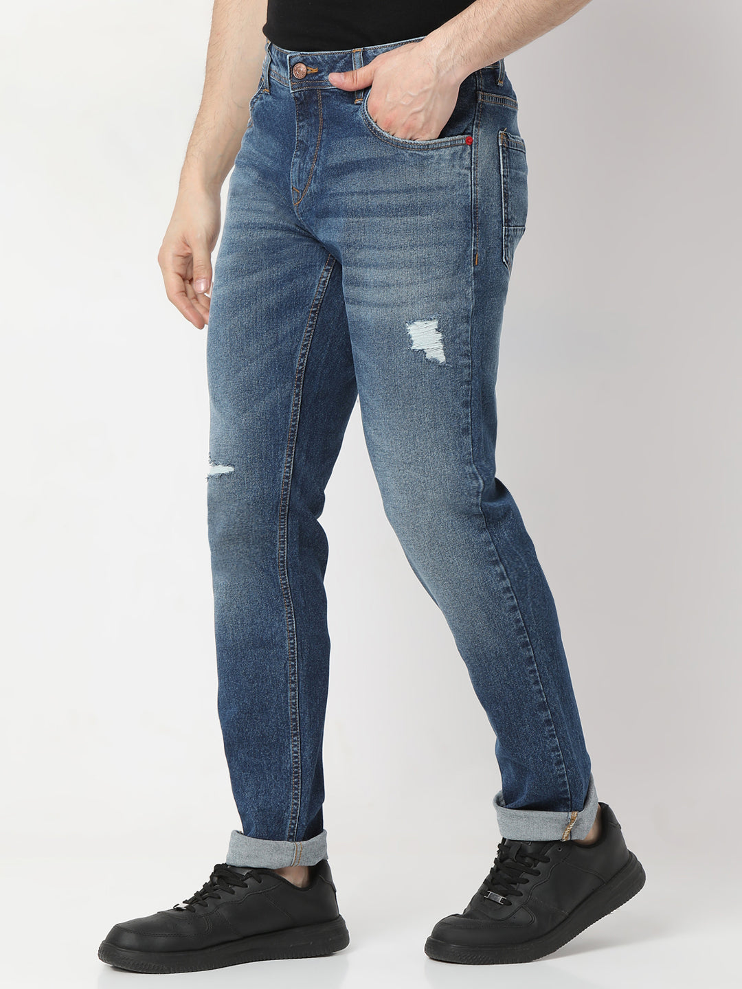 Spykar Mid Blue Skinny Fit Low Rise Jeans For Men