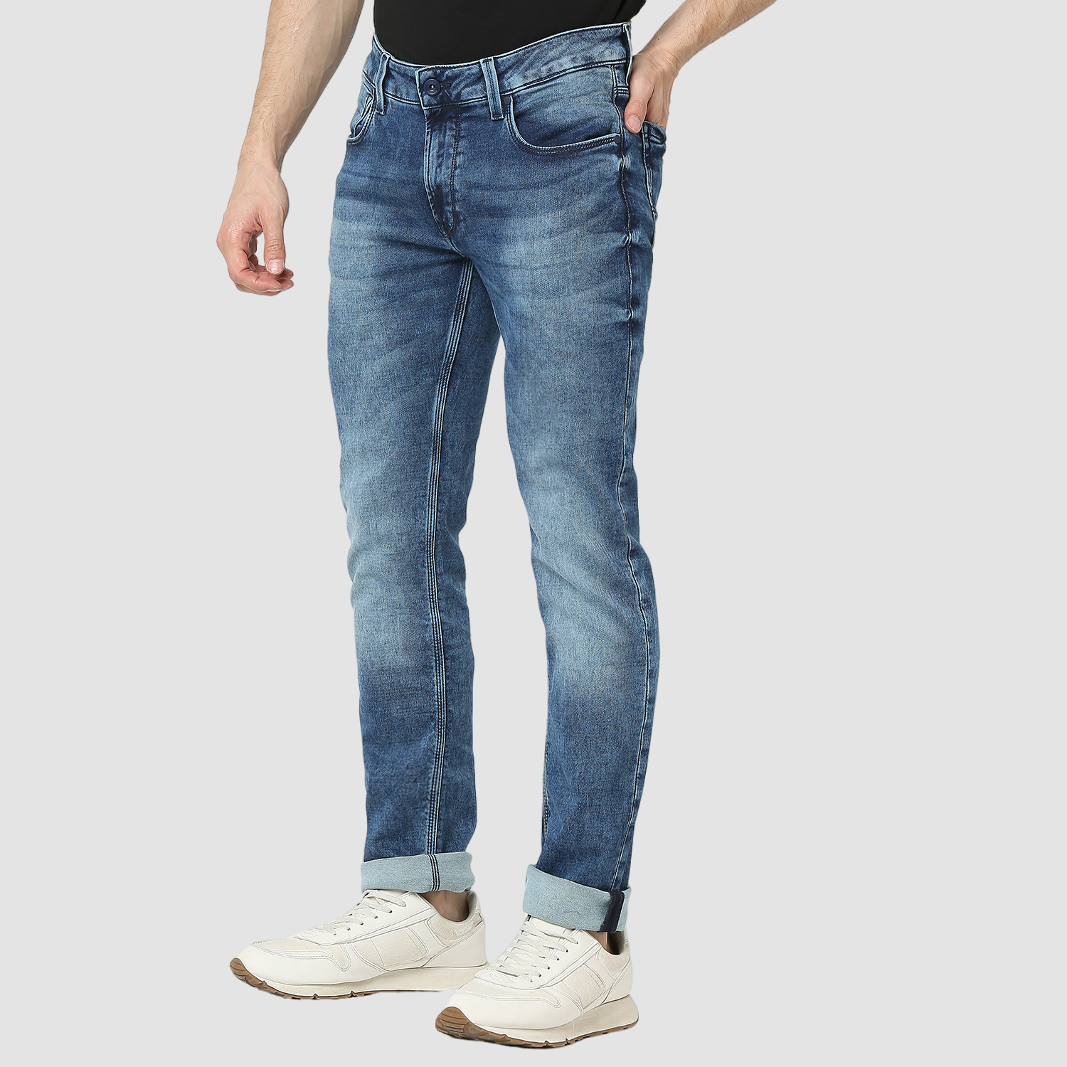 Spykar Mid Blue Mid Rise Regular Fit Casual Jeans For Men