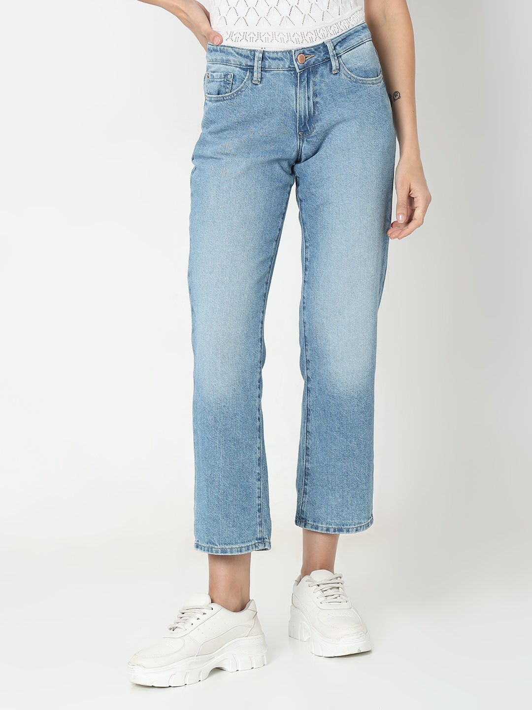 Spykar Low Rise Straight Fit Blue Jeans for Women