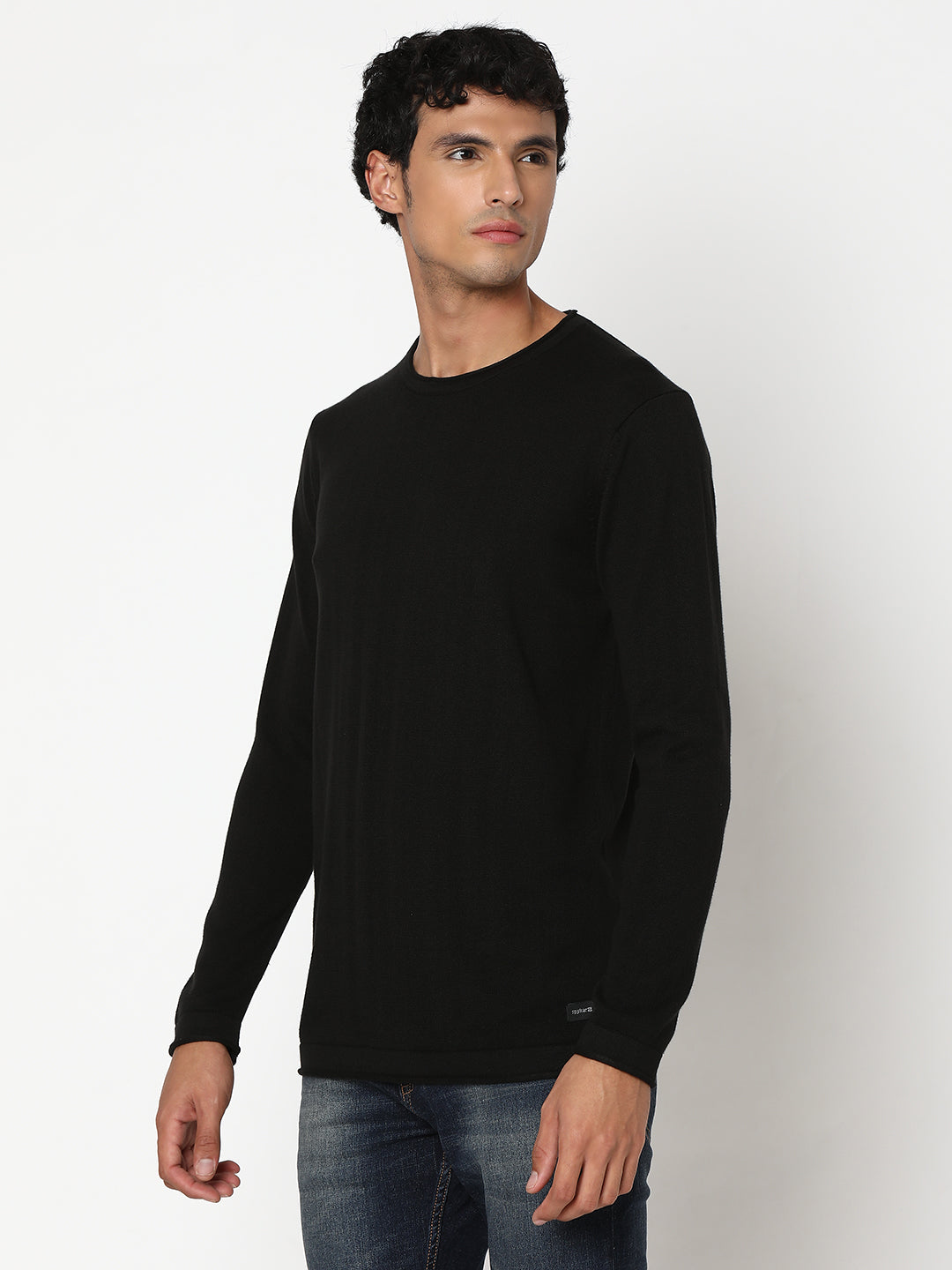 Men Black Regular Fit Sweaters