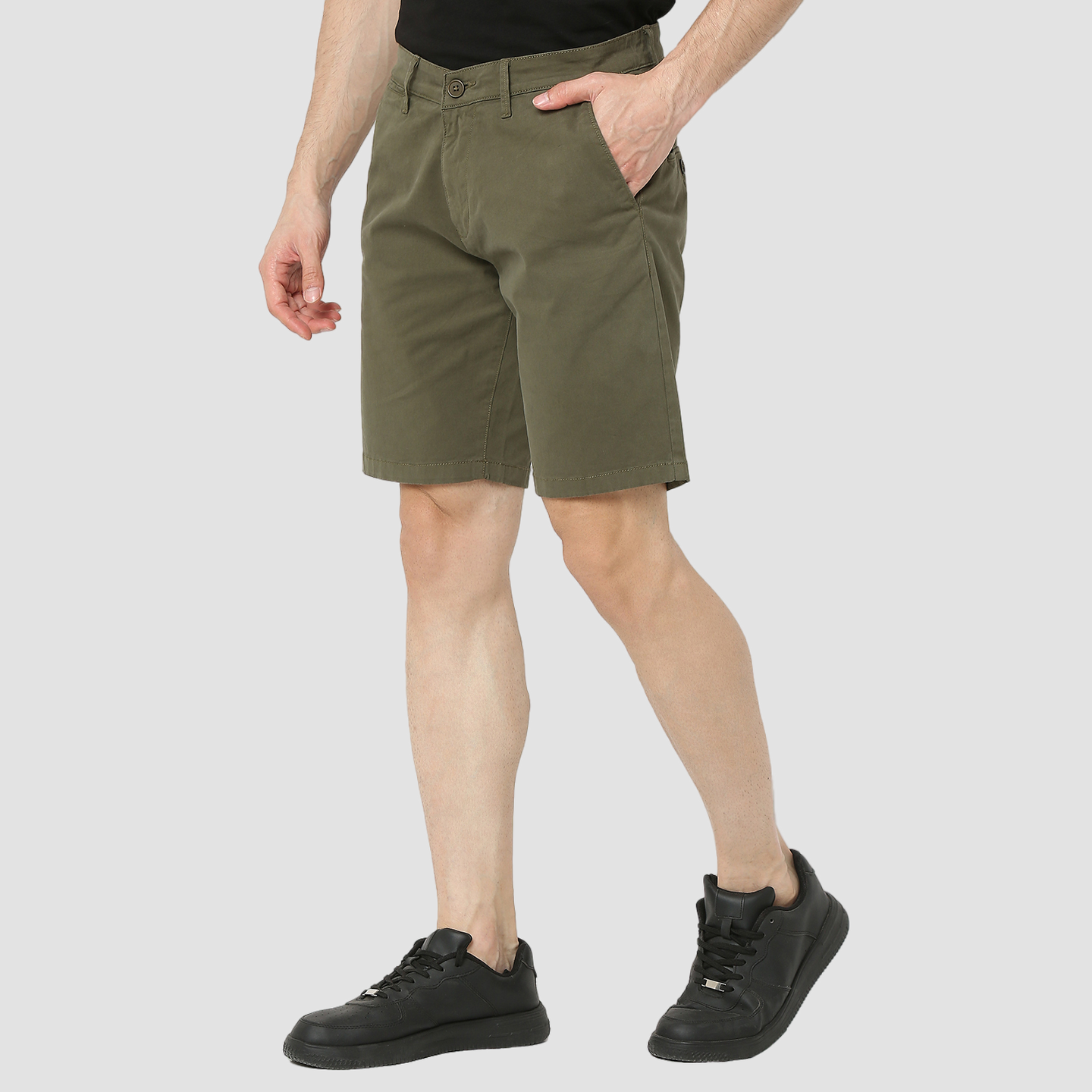 Men Shorts Straight Fit Green Mid Rise