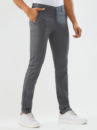 Men Trouser Slim Fit Grey Mid Rise