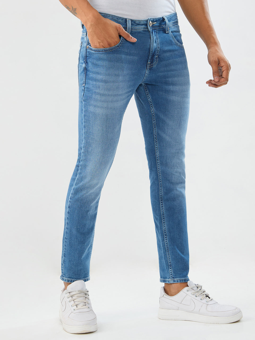 Spykar Mid Blue Slim Fit Mid Rise Jeans For Men