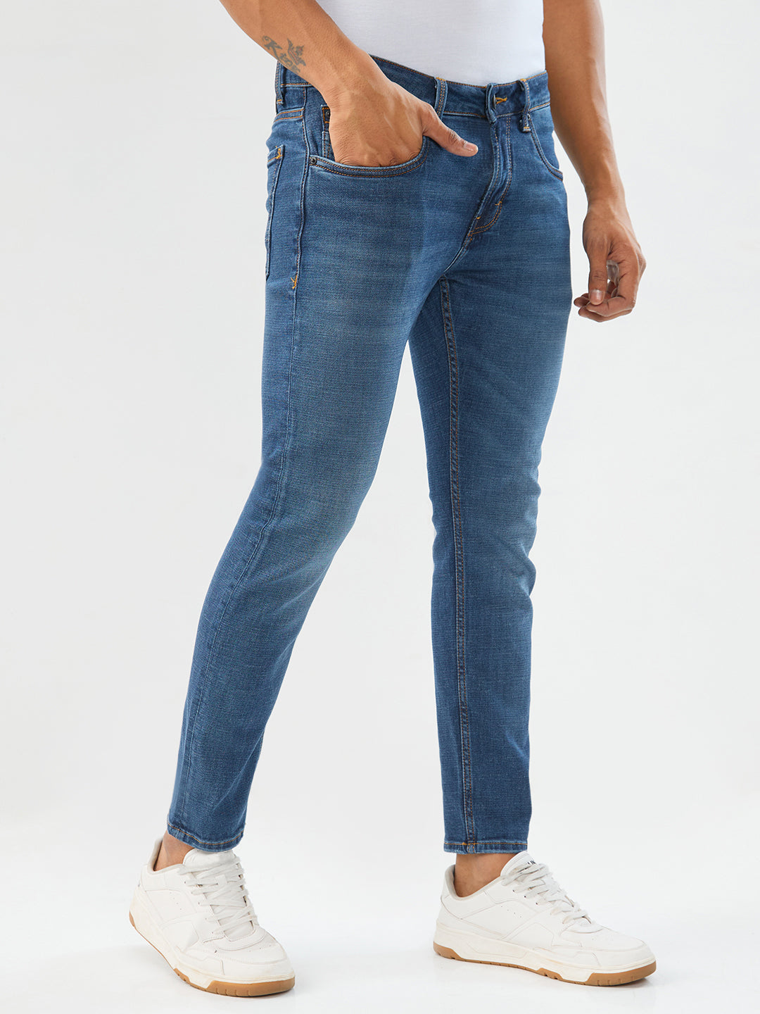 Spykar Dark Blue Slim Fit Mid Rise Jeans For Men