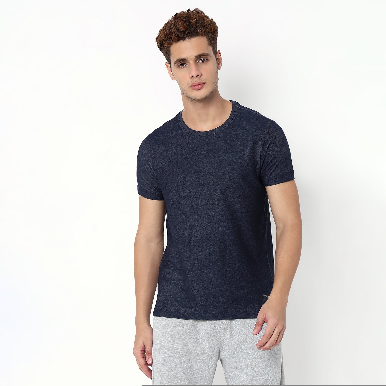 UnderJeans by Spykar Men Basic Dark Denim Blue Slim Fit T-Shirts