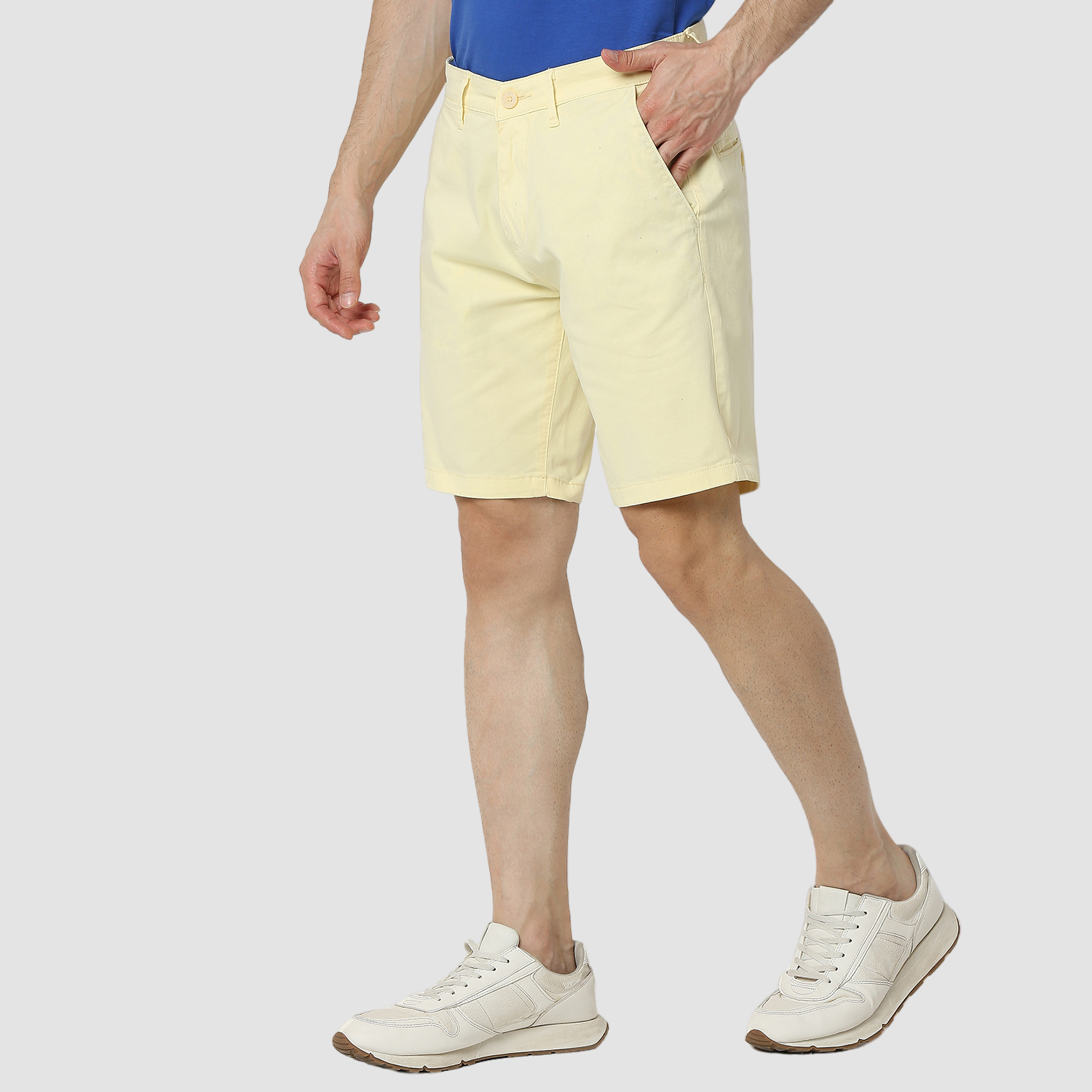 Spykar Butter Yellow Mid Rise Straight Fit Casual Shorts For Men