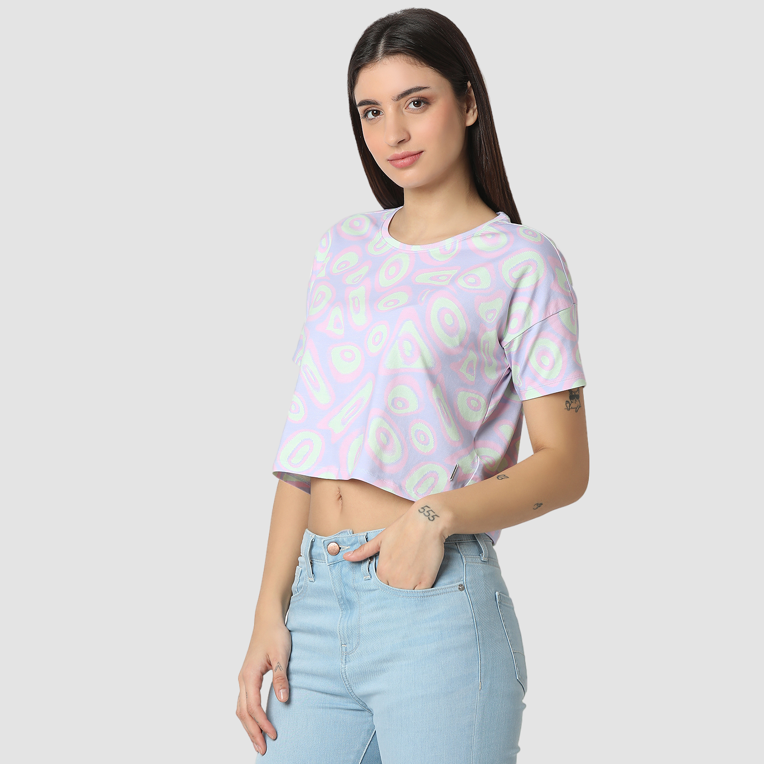 Women T-Shirt Blue Boxy Fit