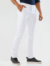 Men Trouser Slim Fit White Mid Rise