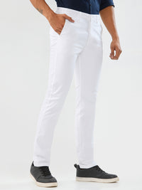 Men Trouser Slim Fit White Mid Rise