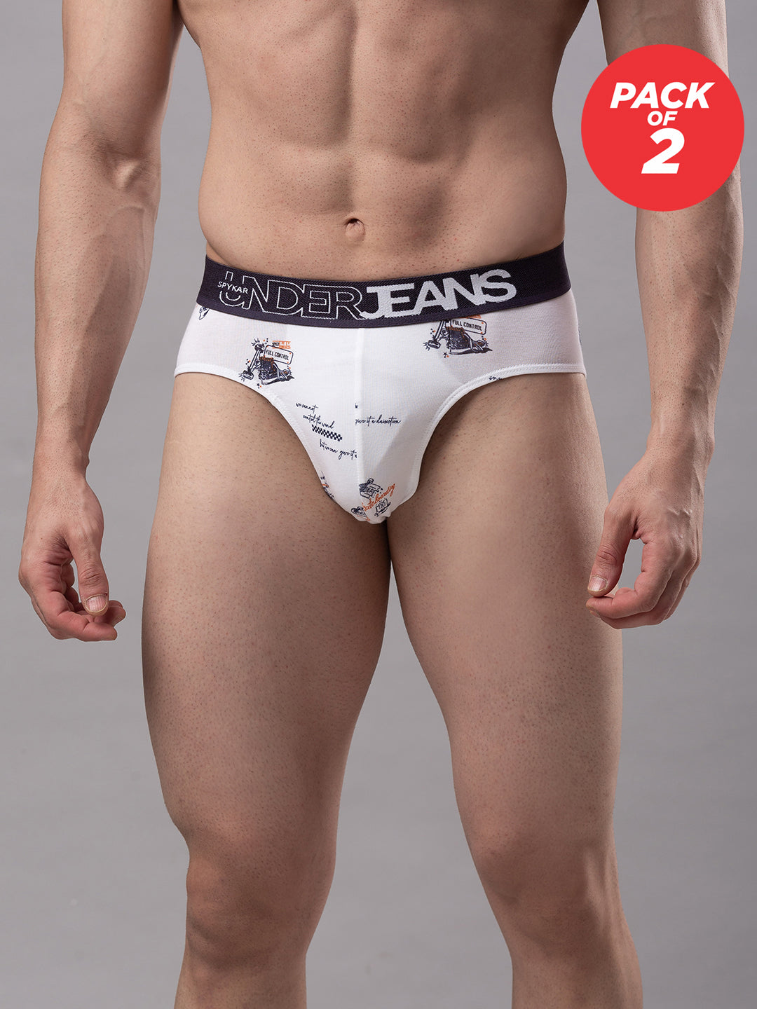 Underjeans By Spykar Men Premium Cotton Blend White Brief - (Pack Of 2)