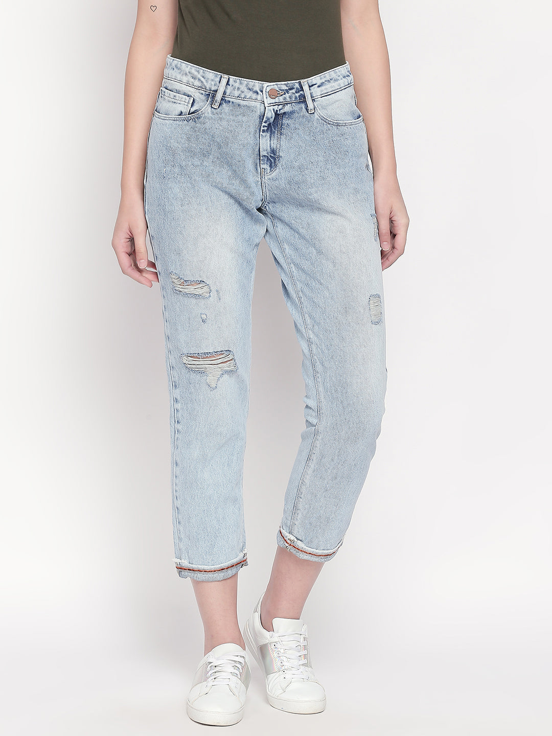 Spykar Blue Ripped Skinny Fit Jeans For Women