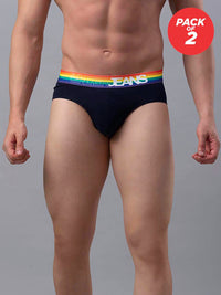 Men Premium Cotton Blend Navy-Multi Brief - (Pack Of 2)- Underjeans By Spykar