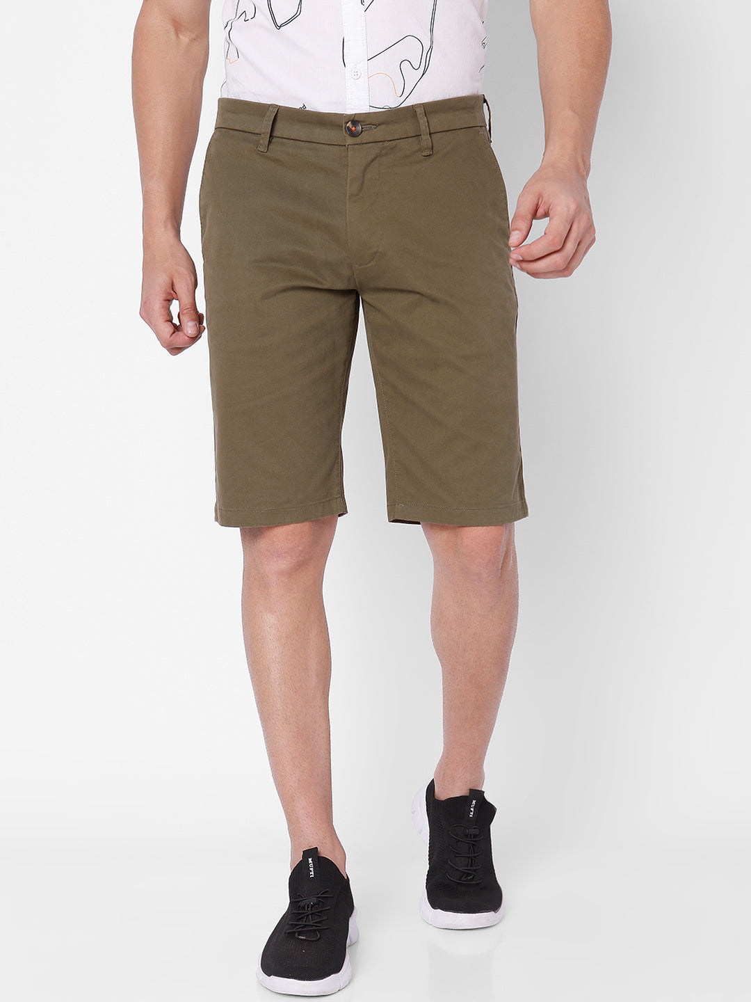 Spykar Men Green Cotton Slim Fit Casual Shorts