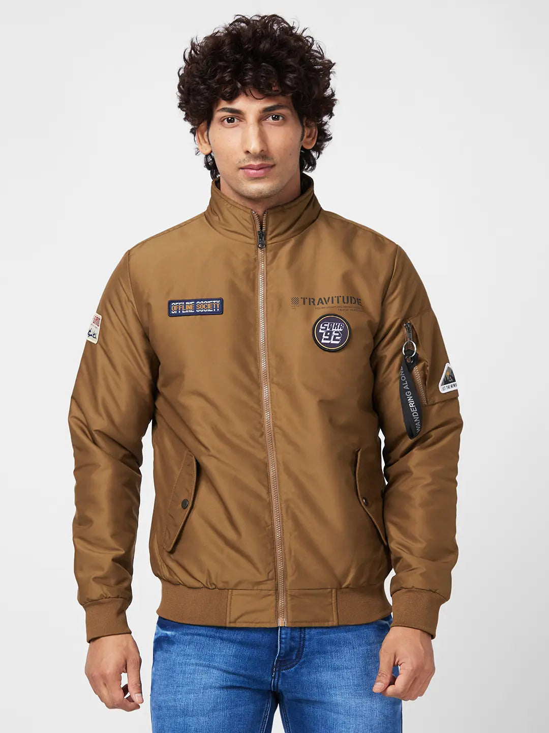 Bomber jacket with badges mens hotsell