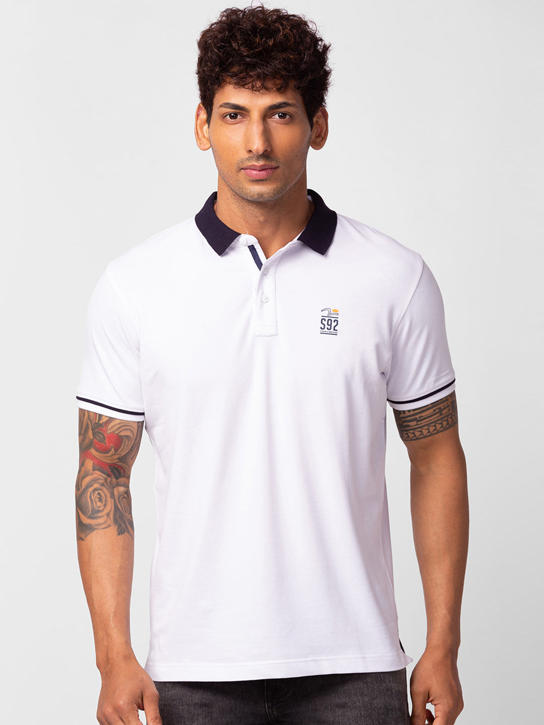 Spykar Men White Cotton Regular Fit Half Sleeve Plain Polo T-Shirt