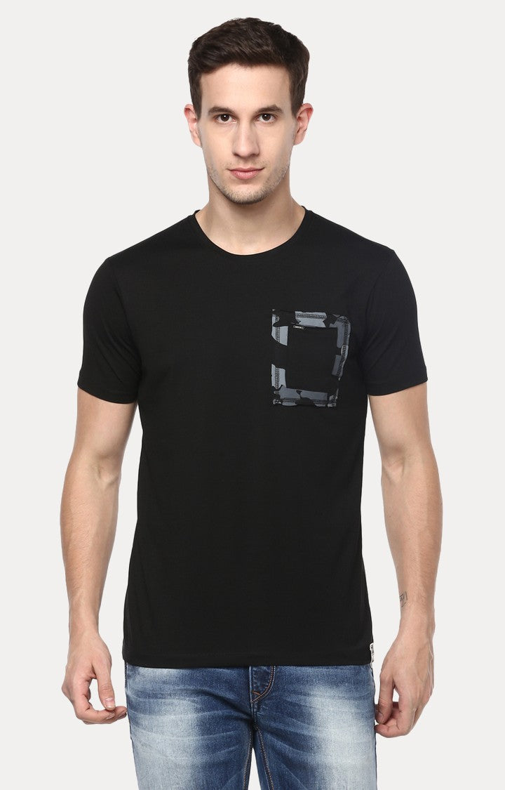 Spykar Black Solid Slim Fit Men T-Shirts