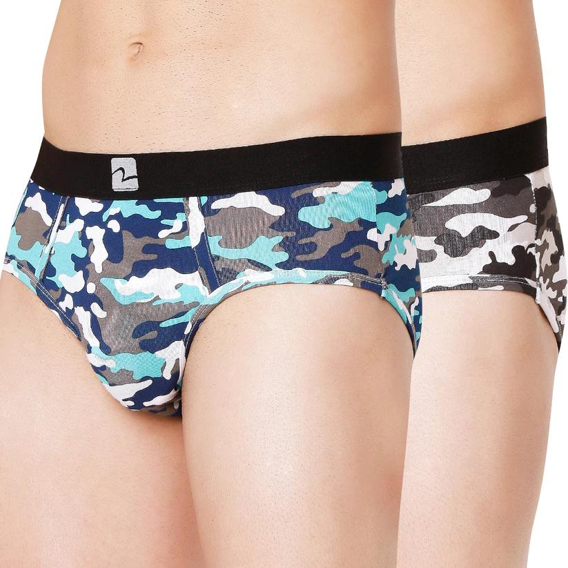 Men Premium Camo 1 & Camo 2 Cotton Blend Brief (Pack Of 2)- Underjeans By Spykar