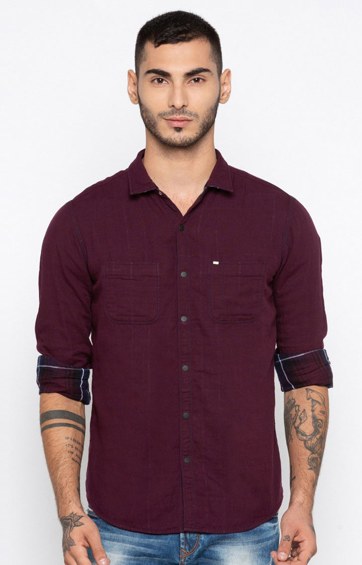 Spykar Men'S Red Cotton Checked Casual Shirts