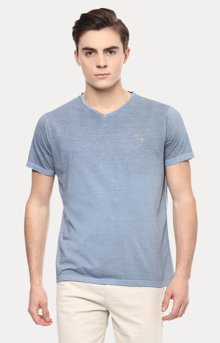 Spykar Blue Melange Slim Fit Men T-Shirts