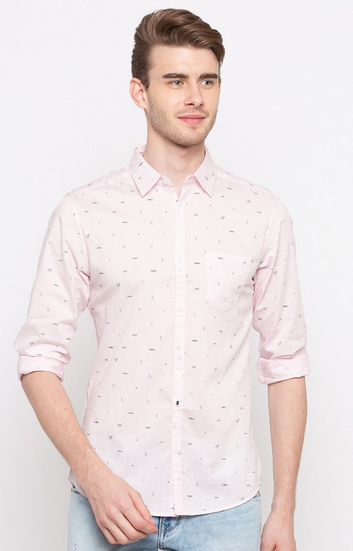 Spykar Men'S Pink Cotton Printed Casual Shirts