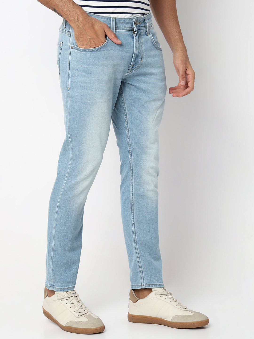 Spykar Light Blue Mid Rise Slim Fit Casual Jeans For Men