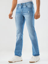 Men Jeans Boot Cut Light Blue Mid Rise