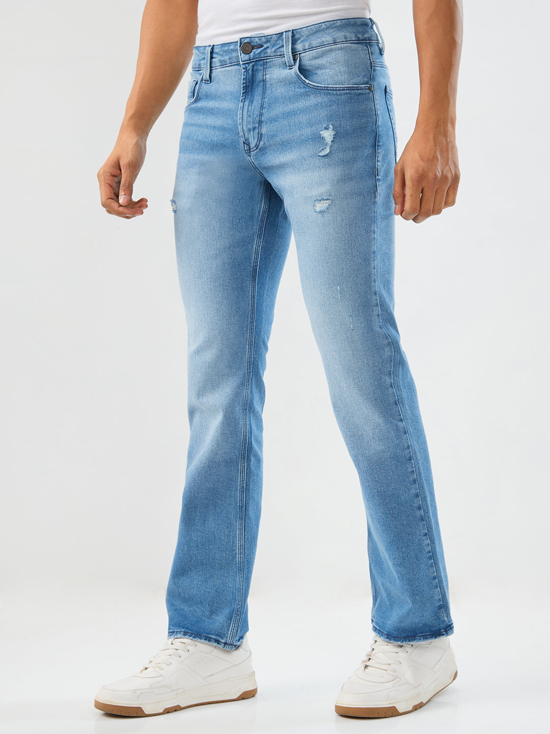 Men Jeans Boot Cut Light Blue Mid Rise