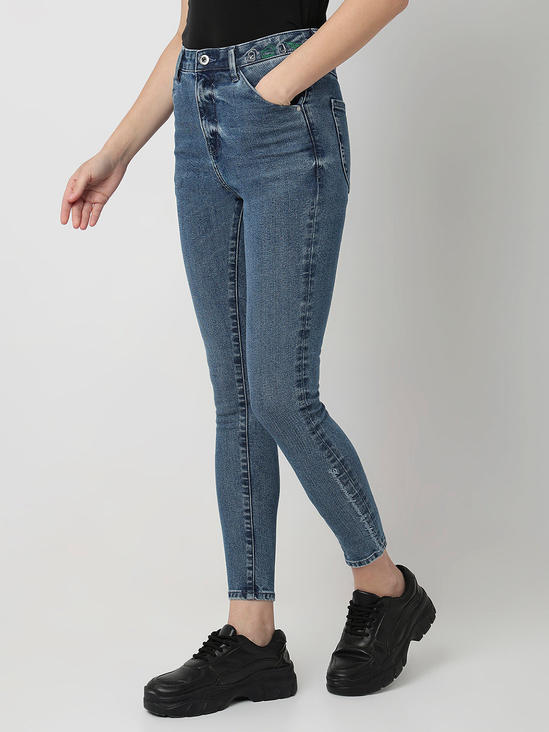 Spykar Mid Blue High Rise Super Skinny Fit Casual Jeans For Women