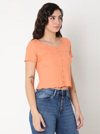 Women T-Shirt Orange Solid Slim Fit