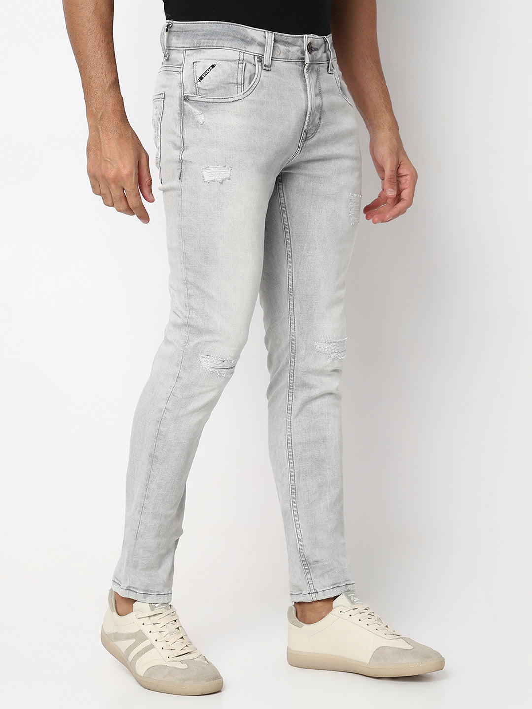 Spykar Light Grey Low Rise Slim Fit Casual Jeans For Men
