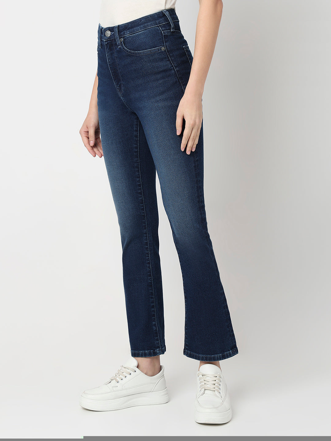 Spykar Dark Blue High Rise Boot Cut Fit Casual Jeans For Women