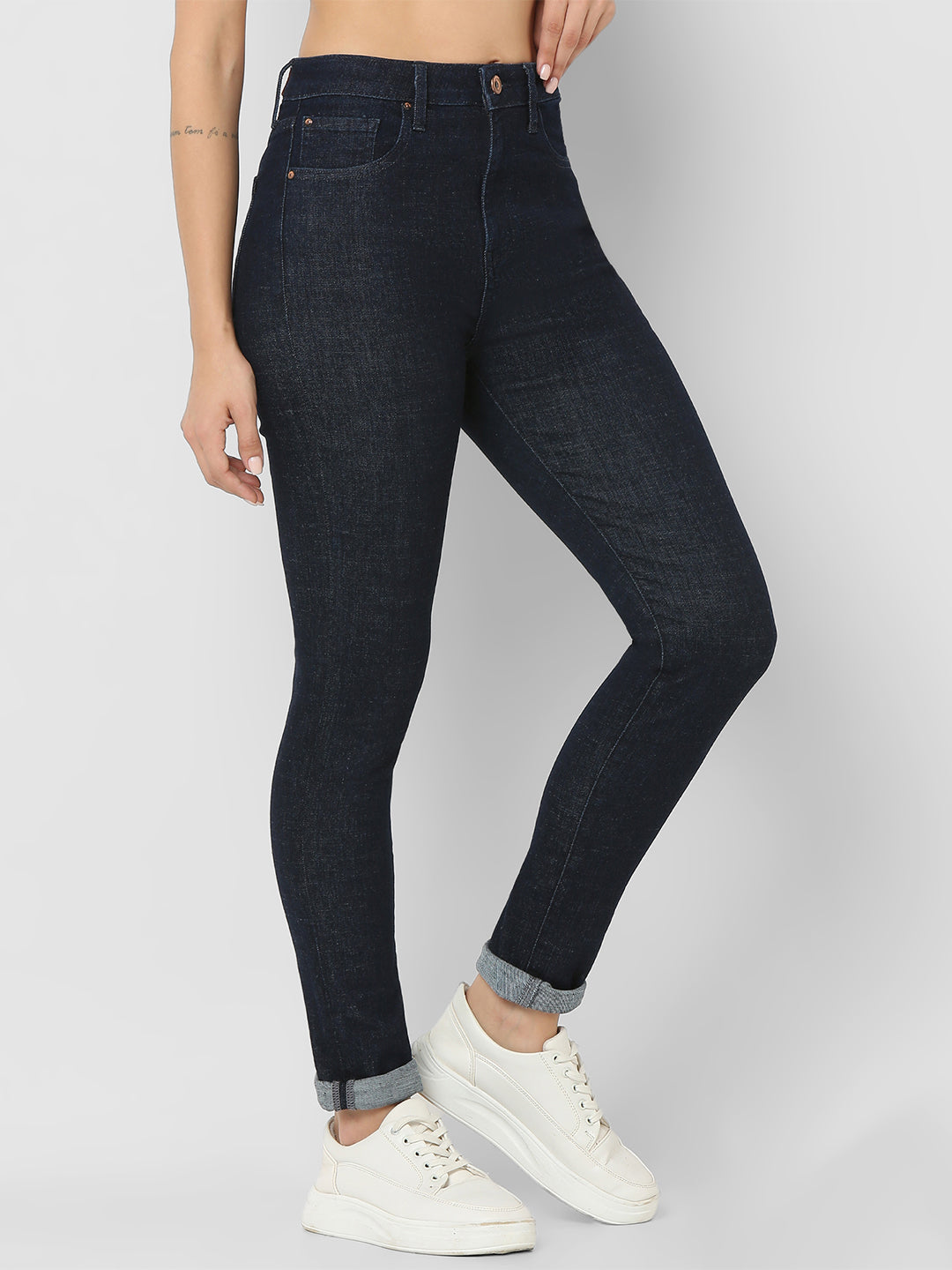 Spykar Dark Blue High Rise Skinny Fit Casual Jeans For Women
