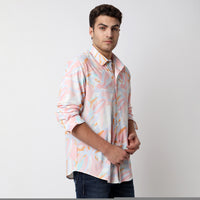 Men Shirt Print Pink Slim Fit