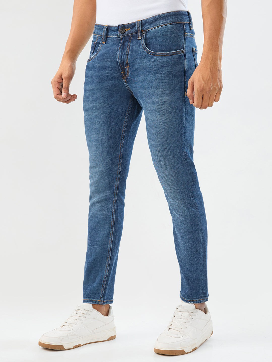 Spykar Dark Blue Slim Fit Mid Rise Jeans For Men