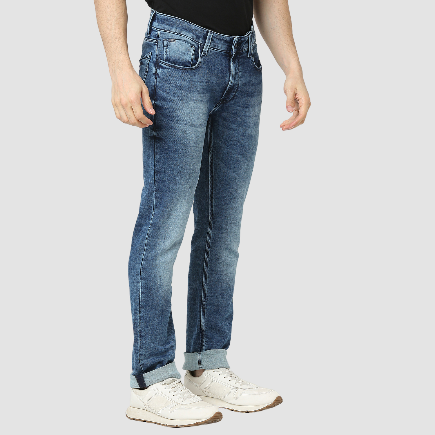 Spykar Mid Blue Mid Rise Regular Fit Casual Jeans For Men