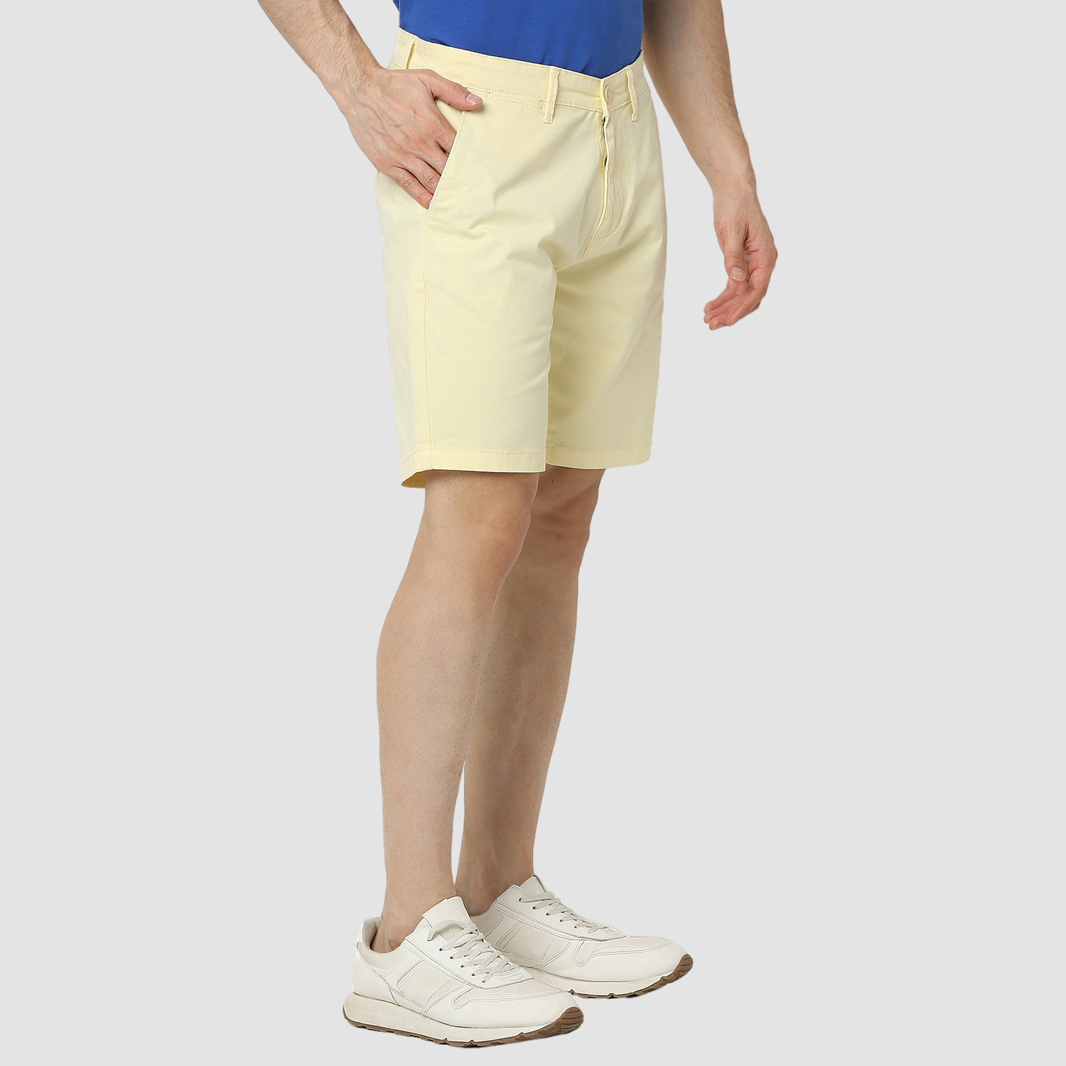 Spykar Butter Yellow Mid Rise Straight Fit Casual Shorts For Men